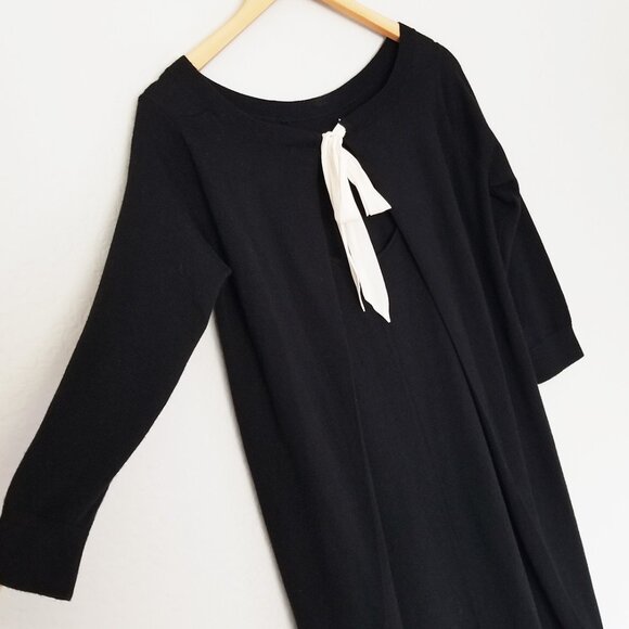 Club Monaco Flora Sweater Dress Bow Tie Back 100% Wool Black Classic LBD S $198 - Picture 5 of 16